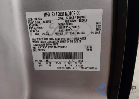 2004 Ford F-150 Stx/Xl/Xlt from USA, damaged, VIN 1FTRX12W74NB94836